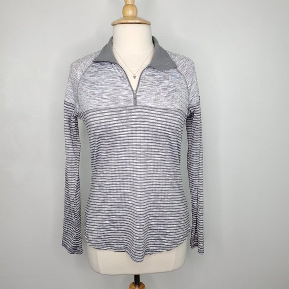 Avia Gray Heathered Striped Popover Activewear Soft Inside Micro Fleece Top M - Picture 1 of 13